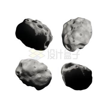 4个不同角度的小行星陨石3D模型4344915PSD免抠图片素材