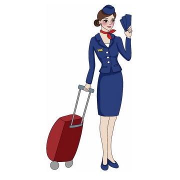 拖着行李箱的航空公司深蓝色制服卡通空姐空乘人员9777825png图片免抠素材