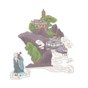 徐福求仙中国传统神话人物传说故事手绘彩色插图图片免抠png素材