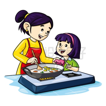 卡通妈妈和女儿一起做饭中插画4248702矢量图片免抠素材