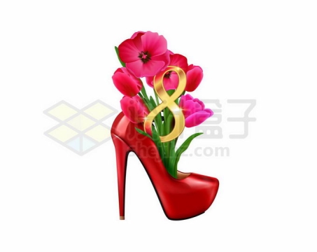红色高跟鞋插上红色鲜花三八女神节妇女节2891471矢量图片免抠素材