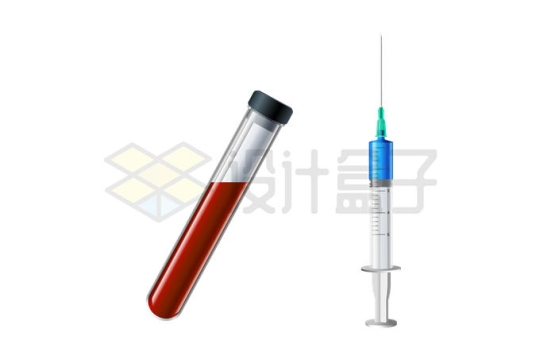 试管中的血液样品和一次性注射器针筒8074067矢量图片免抠素材