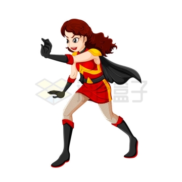 红色战衣黑色披风的卡通女超人女性超级英雄6453255矢量图片免抠素材