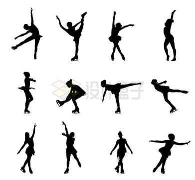 12款跳冰上芭蕾的女孩剪影8437764矢量图片免抠素材