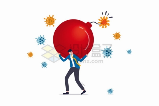 新型冠状病毒疫情下商务人士背着红色炸弹象征了工作生活财务压力png图片素材