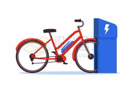 红色电动自行车助力自行车正在充电中3059933矢量图片免抠素材