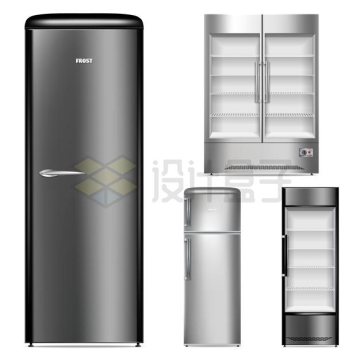 4款黑色的电冰箱和冰柜正面图3676663矢量图片免抠素材