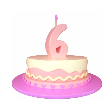 C4D风格6周岁生日快乐蛋糕png图片免抠素材