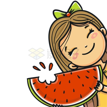 超可爱卡通小女孩正在吃西瓜2629081矢量图片免抠素材