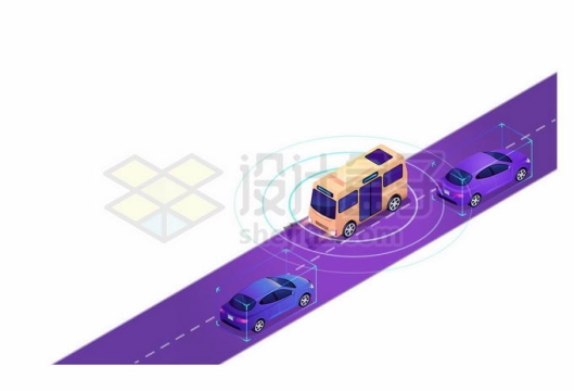 3D风格未来道路上的自动驾驶汽车行驶示意图9919002矢量图片免抠素材免费下载