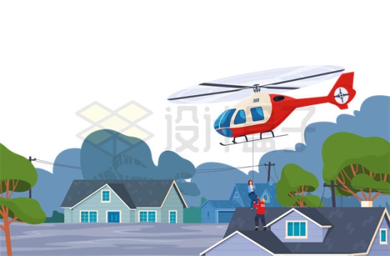 洪涝灾害悬停的救援直升机正在救助灾民3130741矢量图片免抠素材下载