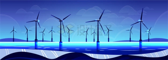 蓝色海上风力发电厂横版背景图6445721矢量图片免抠素材