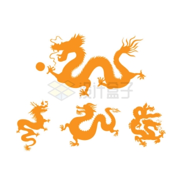 4款金龙中国龙巨龙剪影图案8070990矢量图片免抠素材