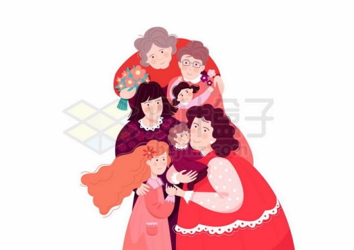 38妇女节一群女人拥抱在一起手绘插画9460522矢量图片免抠素材