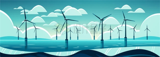 绿色海上风力发电厂横板背景图9862810矢量图片免抠素材