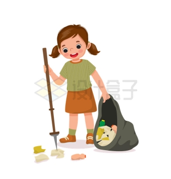 卡通小女孩正在捡垃圾保护环境1963023矢量图片免抠素材