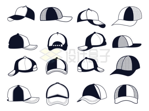 16款黑白色风格帽子鸭舌帽4989328矢量图片免抠素材