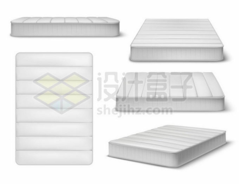 5个不同角度的白色床垫8275790矢量图片免抠素材