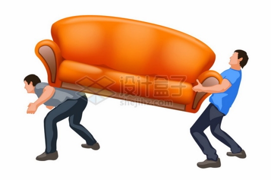 两个搬运橙色多人沙发的搬家公司员工972272png矢量图片素材