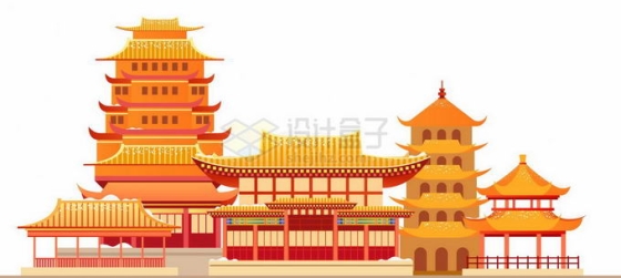 金黄色的中国古代建筑物群2514503矢量图片免抠素材