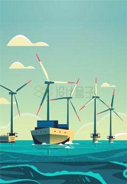 蓝色的海上风力发电厂背景图4272013矢量图片免抠素材