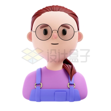可爱的卡通戴眼镜小女孩3D人物模型3713053PSD免抠图片素材