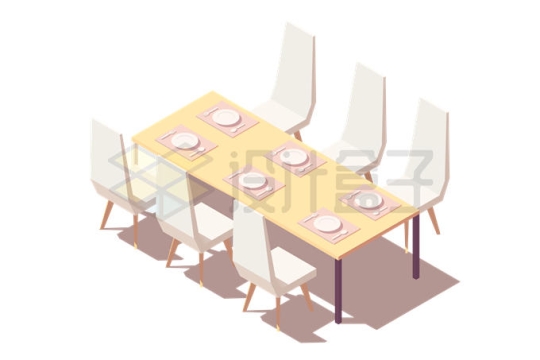 2.5D风格餐厅长条餐桌和椅子9111083矢量图片免抠素材