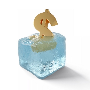 3D立体风格冰块冻住的美元符号标志象征了经济股市危机548115png图片素材