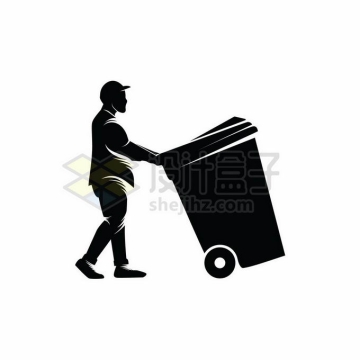 环卫工人推着垃圾桶走路黑白插画2268256矢量图片免抠素材