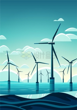 扁平化风格海上风力发电厂背景图9595612矢量图片免抠素材