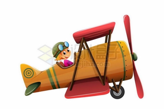 卡通小男孩开着黄色卡通小飞机双翼机螺旋桨飞机5401872矢量图片免抠素材