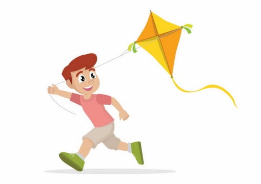 奔跑着放风筝的卡通男孩png图片免抠矢量素材