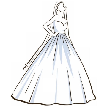 手绘线条风格穿着洁白婚纱的新娘2030566矢量图片免抠素材免费下载