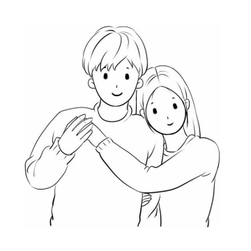 靠在男朋友肩膀上的情侣情人节手绘线条素描插画302517免抠图片素材