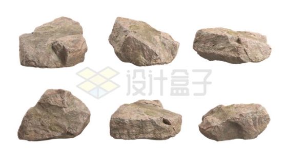 6款石头石块3D渲染图5548737PSD免抠图片素材