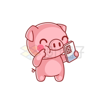 超可爱卡通小猪拿着手机自恋的自拍中3690001矢量图片免抠素材