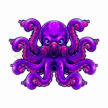 紫色的章鱼怪戴着防毒面具抽象插画png图片免抠矢量素材