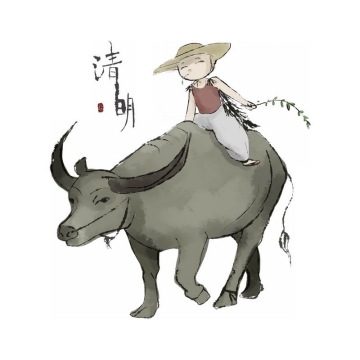清明节卡通牧童正在骑在牛背身上放牛6184282免抠图片素材