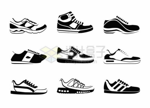 9款黑白色运动鞋休闲鞋男鞋女鞋5183792矢量图片免抠素材