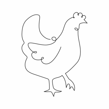 一根线条老母鸡公鸡手绘插画简笔画686777png图片素材