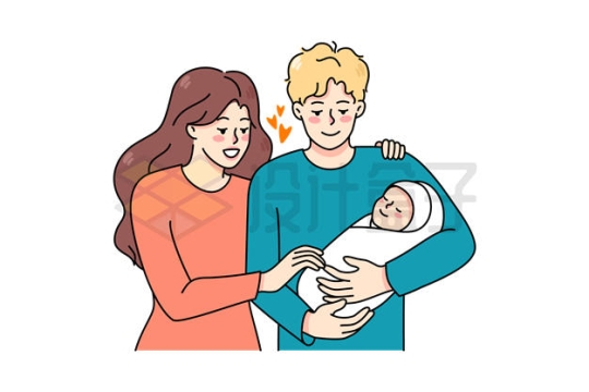 年轻的爸爸妈妈抱着小婴儿幸福一家三口插画3940289矢量图片免抠素材