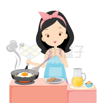 卡通女孩正在煎蛋做早餐7842551矢量图片免抠素材