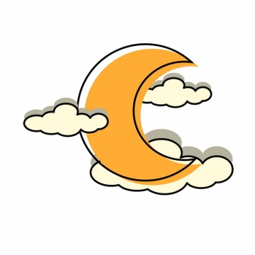 MBE风格橙色卡通月亮和淡黄色云朵简笔画866278png图片素材