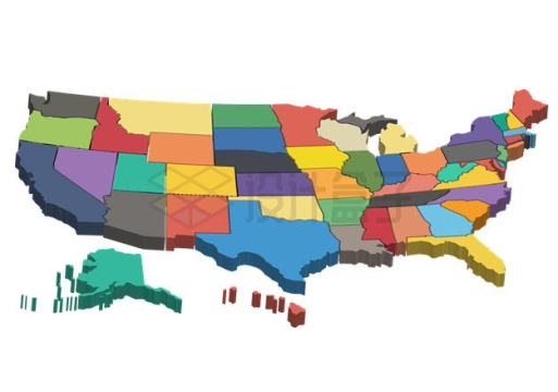 3D色块组成的美国各州地图1305029矢量图片免抠素材