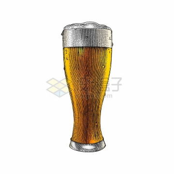 冒着气泡的啤酒杯彩色手绘素描插画png图片免抠矢量素材