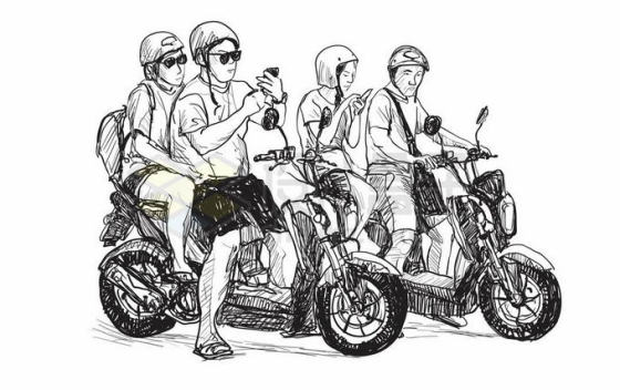 铅笔手绘速写风格骑摩托车的年轻人插画7934831矢量图片免抠素材免费下载