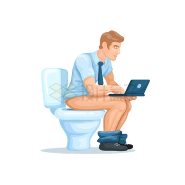 卡通男人坐在马桶上使用笔记本电脑4470517矢量图片免抠素材
