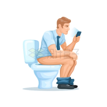 卡通男人坐在马桶上玩手机3662668矢量图片免抠素材