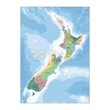新西兰行政地图和周边海域地形图5032520矢量图片免抠素材