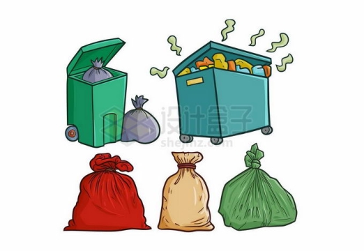 垃圾桶垃圾箱和垃圾袋垃圾分类处理手抄报9125792矢量图片免抠素材